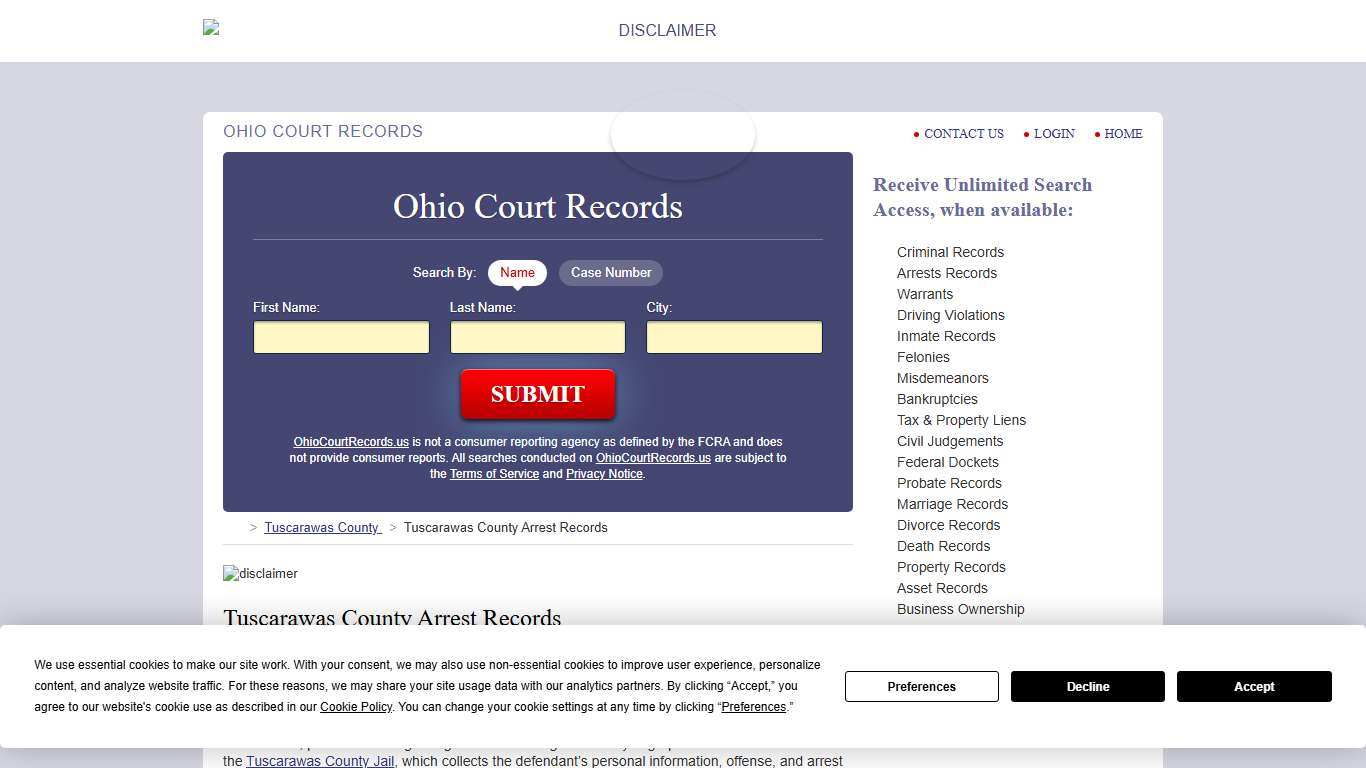 Tuscarawas County Arrest Records OhioCourtRecords.us